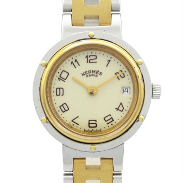 HERMES Clipper Combi Wrist Watch CL2.440 Quartz Gold Plated SS Used Women