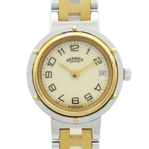 HERMES Clipper Combi Wrist Watch CL2.440 Quartz Gold Plated SS Used Women