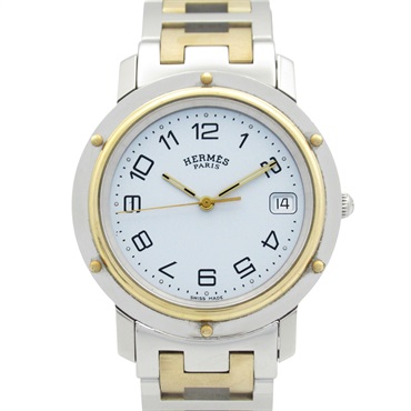 HERMES Clipper Combi Wrist Watch CL6.720 Quartz Gold Plated SS Used mens