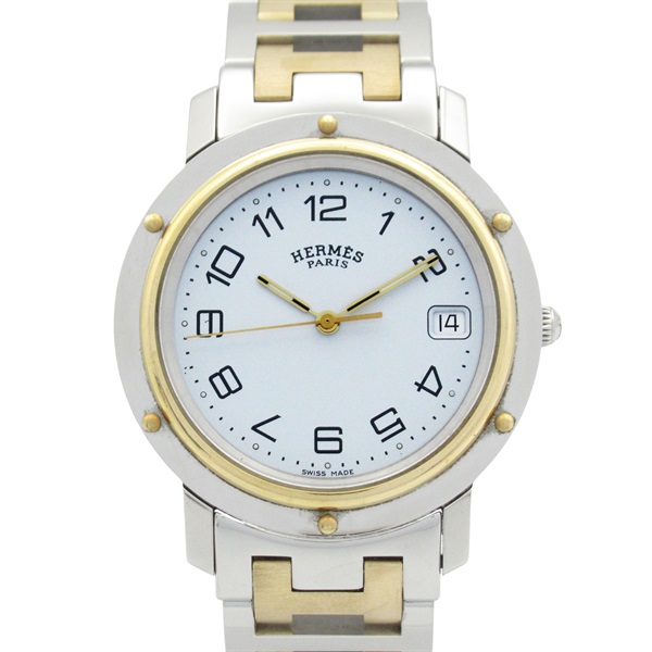 HERMES Clipper Combi Wrist Watch CL6.720 Quartz Gold Plated SS Used mens