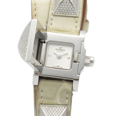 HERMES Mini Medor W Tour Wrist Watch ME2.130 Quartz SS Diamond Used Women