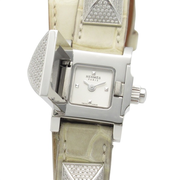 HERMES Mini Medor W Tour Wrist Watch ME2.130 Quartz SS Diamond Used Women