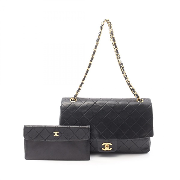 CHANEL Matelasse single flap Chain Shoulder Bag Lamb leather Black Used GHW CC