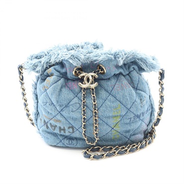 CHANEL Matelasse Small Bucket Crossbody Chain Shoulder Bag AS3091 Denim Blue GHW