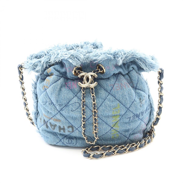 CHANEL Matelasse Small Bucket Crossbody Chain Shoulder Bag AS3091 Denim Blue GHW
