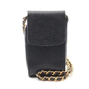 CHANEL COCO Mark chain shoulder bag pouch Calfskin Black GHW Used Women CC