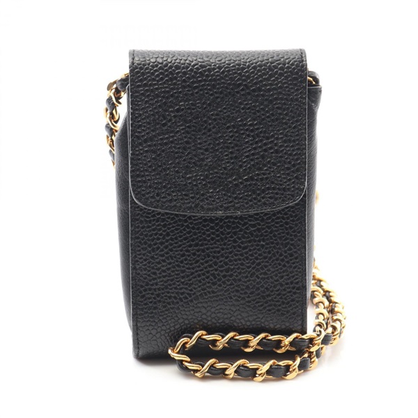 CHANEL COCO Mark chain shoulder bag pouch Calfskin Black GHW Used Women CC