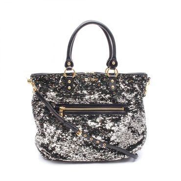 Miu Miu Tote shoulder crossbody Bag leather Sequin Black silver Used Women
