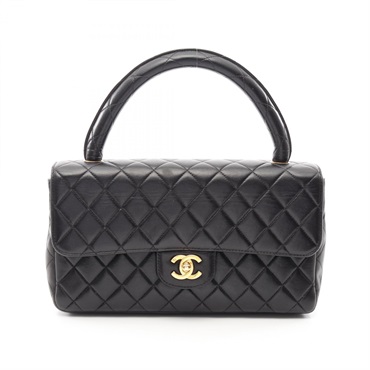 CHANEL Matelasse Handbag Lamb skin sheep leather Black Used Women GHW