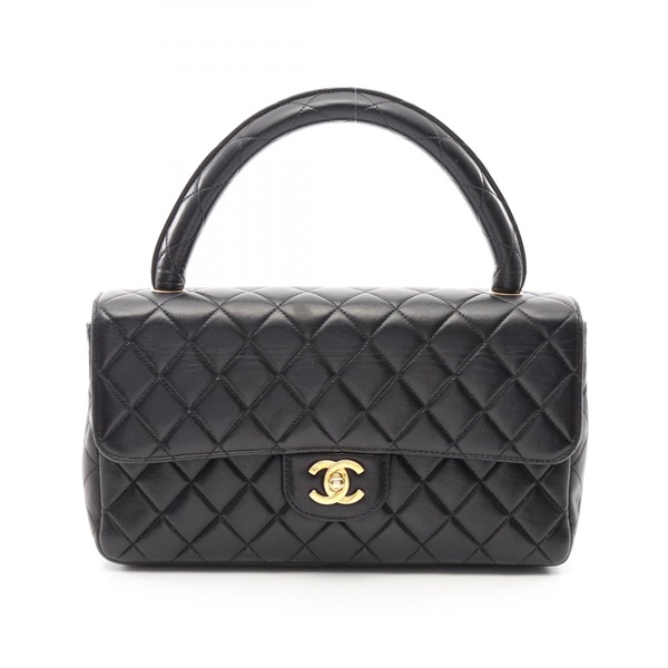 CHANEL Matelasse Handbag Lamb skin sheep leather Black Used Women GHW