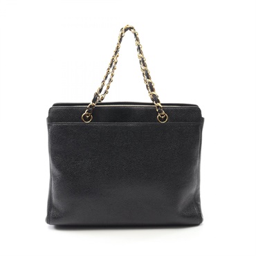 CHANEL chain shoulder Tote Handbag A08913 Calfskin Black GHW Used Women CC COCO