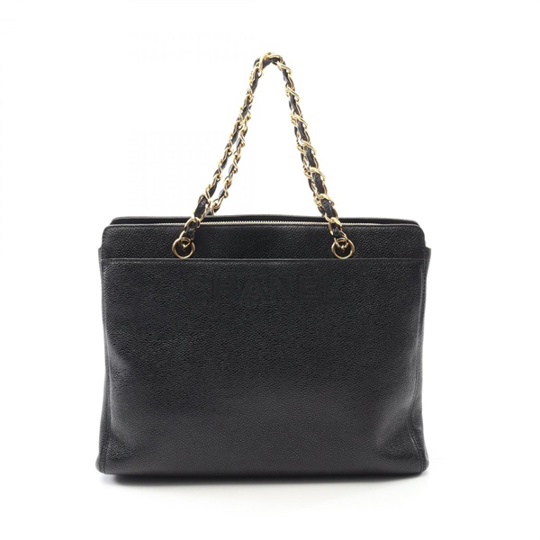 CHANEL chain shoulder Tote Handbag A08913 Calfskin Black GHW Used Women CC COCO