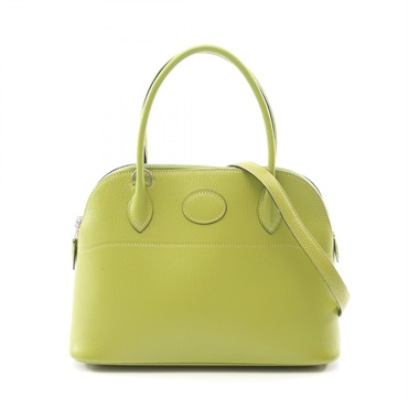 HERMES Bolide27 Shoulder Handbag Chevre leather Green Used Women I SHW