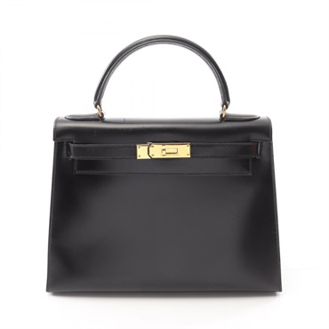 HERMES Kelly 28 Hand shoulder bag R Box calf leather Black Used GHW