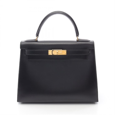 HERMES Kelly 28 Hand shoulder bag W Box calf leather Black Used Women GHW