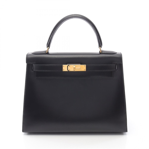 HERMES Kelly 28 Hand shoulder bag W Box calf leather Black Used Women GHW