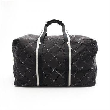 CHANEL Old travel line hand bag Nylon Black White Used Women SHW