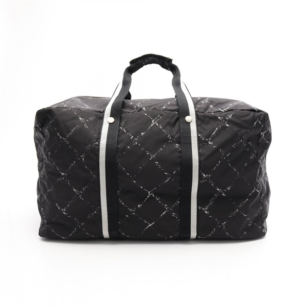 CHANEL Old travel line hand bag Nylon Black White Used Women SHW