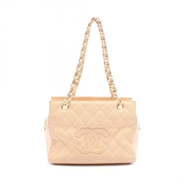 CHANEL Matelasse Tote chain shoulder Bag Calfskin leather Beige Used Women GHW