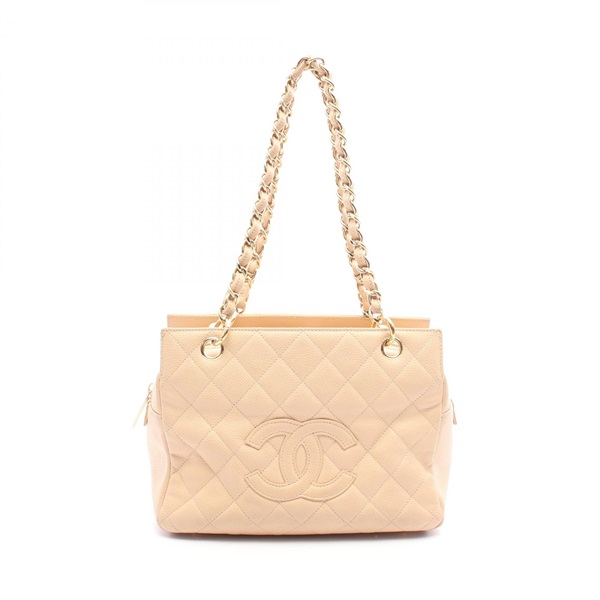 CHANEL Matelasse Tote chain shoulder Bag Calfskin leather Beige Used Women GHW