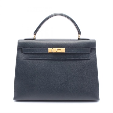 HERMES Kelly 32 Shoulder Handbag Courchevel leather Blue marine Used Women GHW V