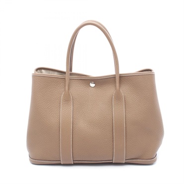 HERMES Garden party PM Tote Bag Negonda leather Brown Etoupe Grey Used SHW C