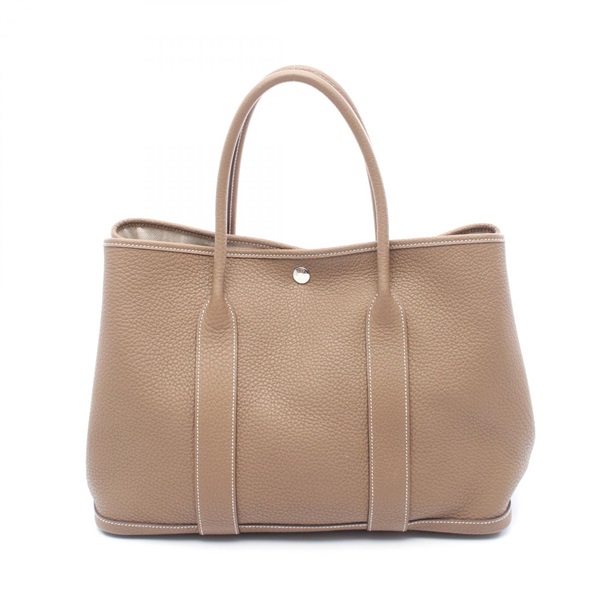 HERMES Garden party PM Tote Bag Negonda leather Brown Etoupe Grey Used SHW C