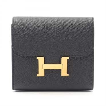 HERMES Constance Compact Bi-fold wallet purse D Epsom Calfskin Black Used GHW