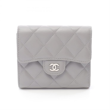 CHANEL Matelasse Classic small flap Tri-fold wallet AP0231 leather Gray SHW Used