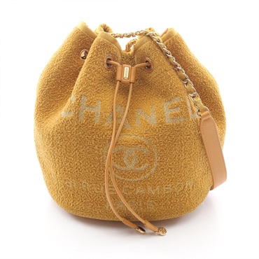 CHANEL Deauville Chain Shoulder Bag A57536 Fabric Canvas Leather Brown Used