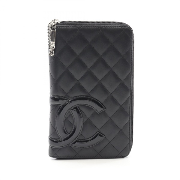 CHANEL Cambon line long wallet A48660 Patent leather Black Used Women SHW CC
