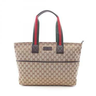 GUCCI Webbing line Tote Bag 155524 canvas leather Beige Brown Used Women