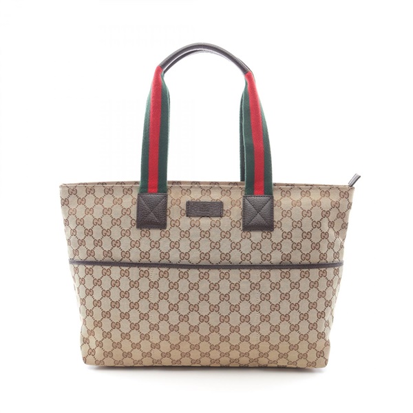 GUCCI Webbing line Tote Bag 155524 canvas leather Beige Brown Used Women