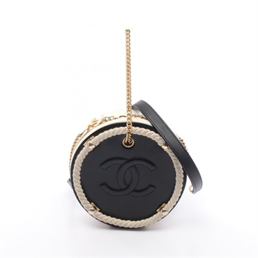 CHANEL Matelasse Small Round Shoulder Bag AS0075 leather Black White Used GHW CC