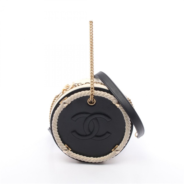 CHANEL Matelasse Small Round Shoulder Bag AS0075 leather Black White Used GHW CC