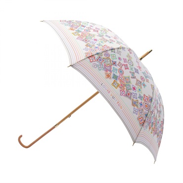LOUIS VUITTON Parasol sun umbrella leather Polyester Wood White Used Women LV