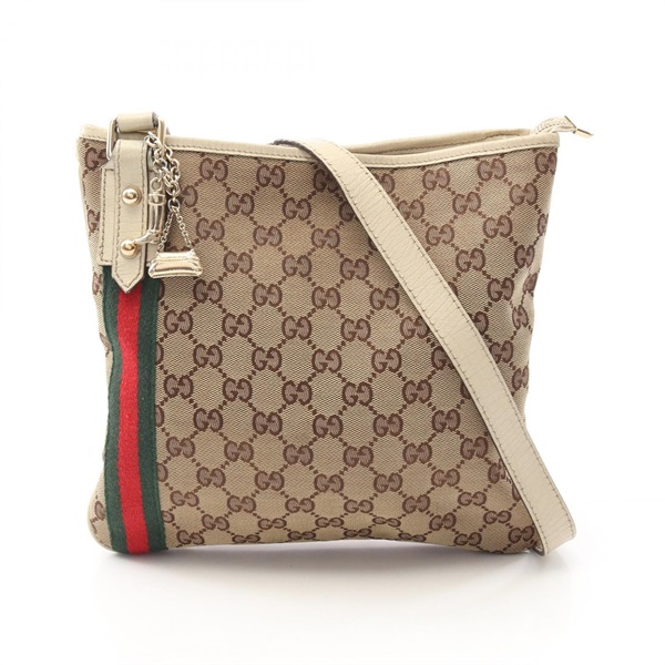 GUCCI GG canvas sherry line Shoulder Bag 144388 canvas leather Beige Brown Used
