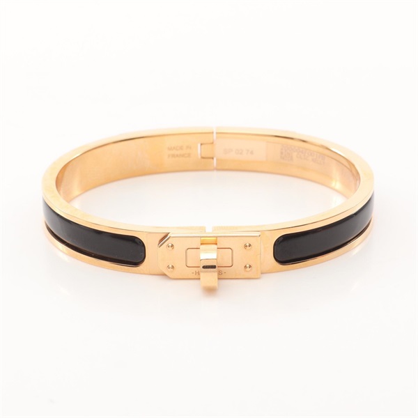 HERMES Mini Click Kelly Bangle Gold Plated enamel Black Women