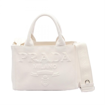 PRADA CANAPA Tote shoulder crossbody Bag 1BG439 canvas White Used Women