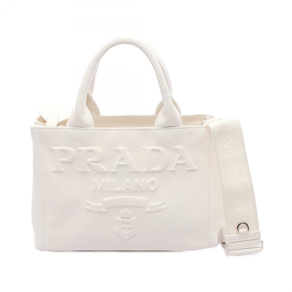 PRADA CANAPA Tote shoulder crossbody Bag 1BG439 canvas White Used Women