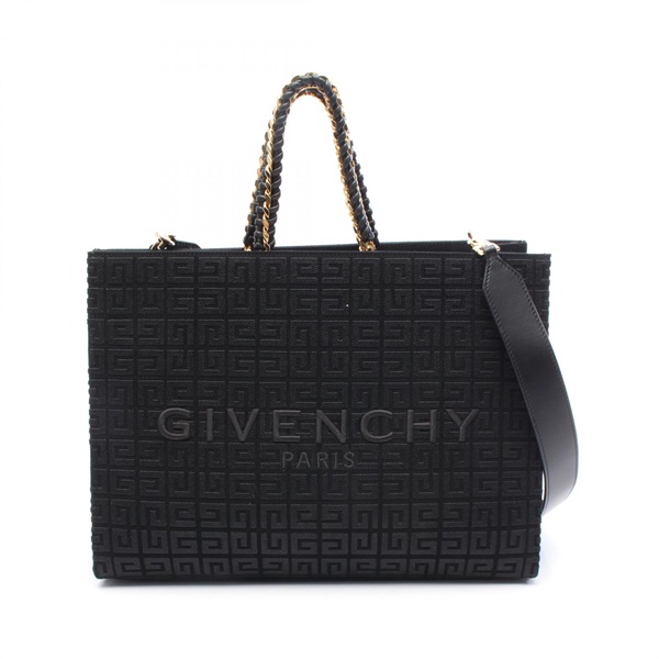 GIVENCHY G tote medium shoulder Bag canvas leather Black Used Women