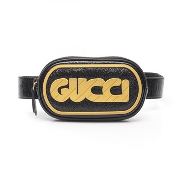 GUCCI Game Patch Logo Belt Bum Waist Bag 529428 Patent Leather Black Used Women