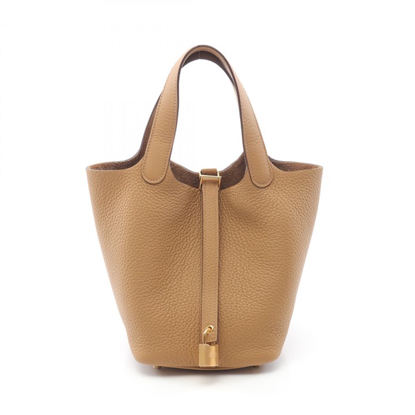 HERMES Picotin PM Hand tote bag W Taurillon Clemence Biscuit Used GHW