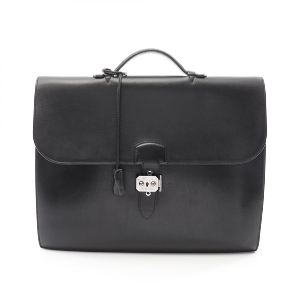 HERMES Sac A Depeche 38 Business bag I Box calf leather Black Used mens SHW