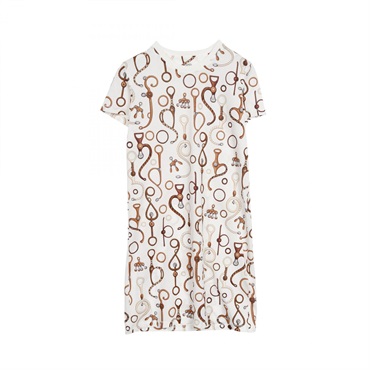 HERMES Panopile Tou cuir Dress 4E4527DN cotton White Brown Used Women #36