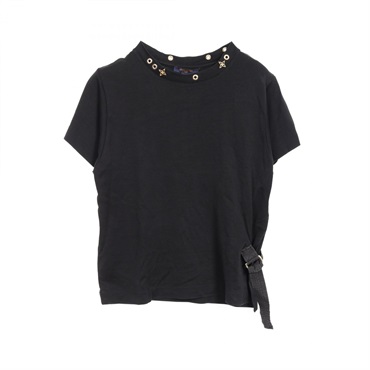 LOUIS VUITTON Side strap T-shirt RW191W JG2 FGTS03 cotton Black Used Women #XS