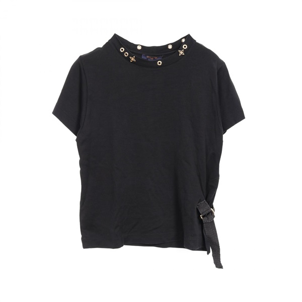 LOUIS VUITTON Side strap T-shirt RW191W JG2 FGTS03 cotton Black Used Women #XS