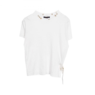 LOUIS VUITTON Side strap T-shirt RW191W JG2 FGTS03 cotton White Used Women #XS