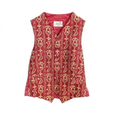 HERMES Vest gilet silk Red Used mens #46