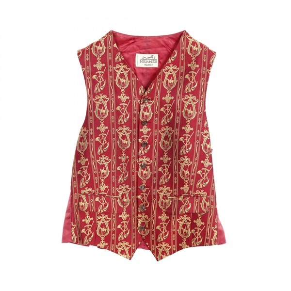HERMES Vest gilet silk Red Used mens #46